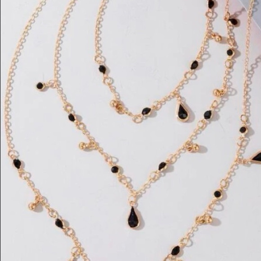 Water Drop 3 Layer Necklace (black/gold) - Picture 6 of 9